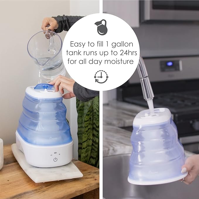 Crane Collapsible Cool Mist Humidifier for Bedroom and Office, 1 Gallon Portable Humidifier for Travel and Easy Storage, Blue and White - Image 6