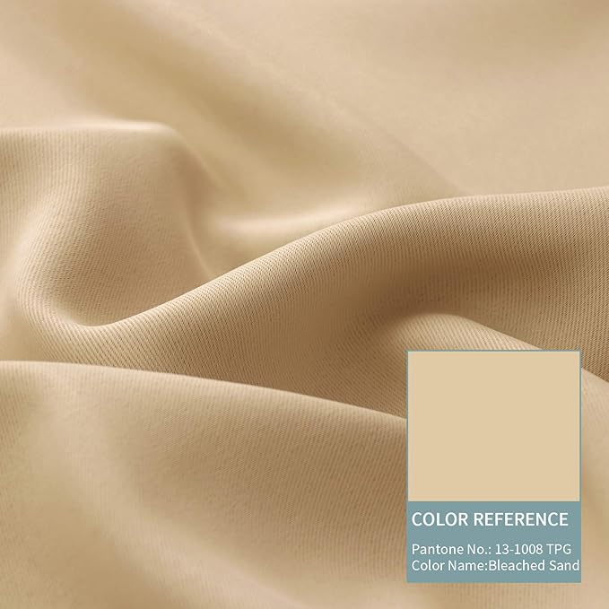 BGment Thermal Insulated 100% Blackout Curtains for Bedroom with Black Liner, Double Layer Full Room Darkening Noise Reducing Grommet Curtain (52 x 63 Inch, Beige, 2 Panels) - Image 7