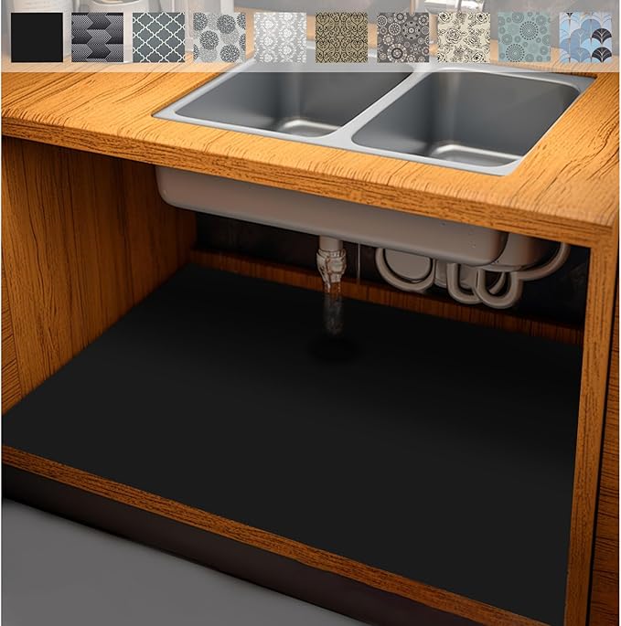 AiBOB Waterproof Under Sink Mat, Absorbent Quick Dry Sink Liners Protect Cabinets, Durable Shelf Liners, Slip Resistant and Non-Adhesive, 24X36, Pure Black by AiBOBGoodValueChairmatforFloorProtection