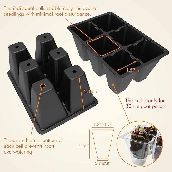 Gardzen 10 Pack Seed Starting Tray, Plant Germination Trays, Seed Starter Kit with Adjustable Humidity Vented Dome, Plant Growing Kit 6.6" x 4.5", Total 120-Cell, Black - Image 4