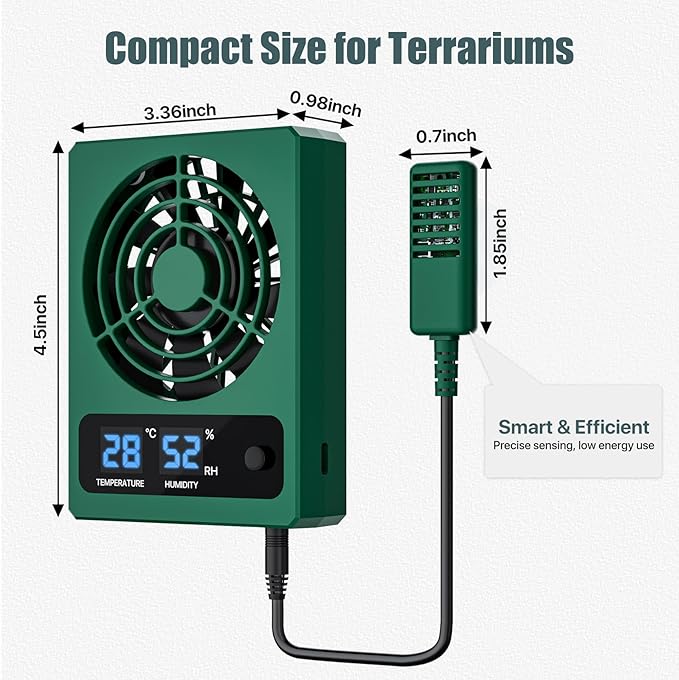 Reptile Temperature Control Fan for Terrariums, Quiet Cooling System for Enclosures and Tanks, Green - Image 2