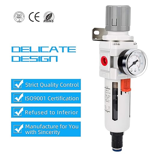 NANPU 3/8" NPT Compressed Air Filter Regulator Combo Piggyback, Auto Drain, 5 Micron Brass Element, Poly Bowl, Metal Bracket, 0-150 psi Gauge - Image 6