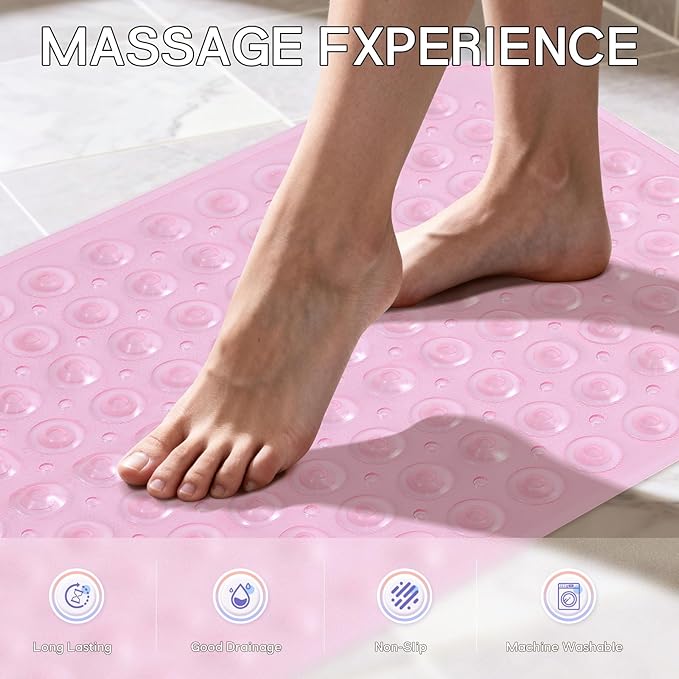 Anti-Slip Bathtub Shower mat, 27.5×14.5（Approximately 70×37cm） inch Soft Oversized Machine Washable Non-Slip Bathtub mat with Drainage Holes, Bathroom Floor Suction Cup.（1-Clear Pink） - Image 5