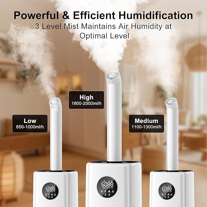 Uthfy 2.64Gal/10L Humidifier for Large Room, Dual 360° Nozzles Ultrasonic Humidifiers for Bedroom, Remote/Touch Control, Top Fill, 12H Timer - Image 4