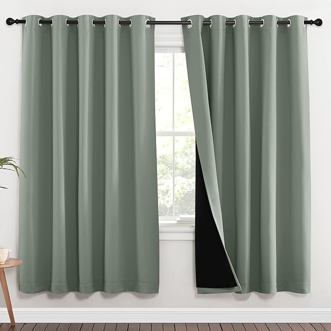 NICETOWN 100% Blackout Window Curtain Panels, Full Light Blocking Drapes with Black Liner for Nursery, 72-inch Drop Thermal Insulated Draperies (Greyish Green, 2 Pieces, 70-inch Wide Per Panel) - Image 2