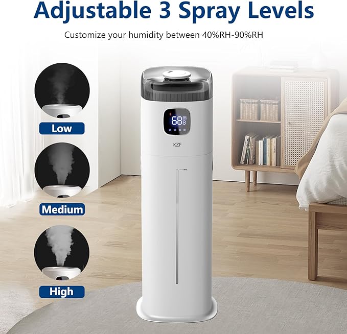 Large Humidifier for Bedroom, 9L/2.5Gallon Ultrasonic Cool Mist Humidifier with Humidistat, 360°Nozzle, 350ML/H Big Mist Level, Suitable for Kids Room Livingroom Yoga Office Plant，White - Image 3