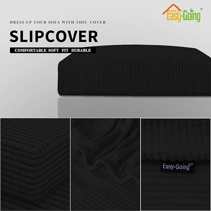 Easy-Going Stretch Cushion Cover Sofa Cushion Furniture Protector Sofa Seat Sofa slipcover Sofa Cover Soft Flexibility with Elastic Bottom(Oversized Sofa Cushion, Black) - Image 3