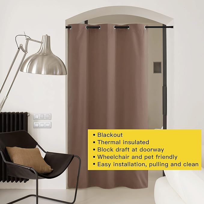 NICETOWN Sound Reducing Room Divider Curtain Screen Partition, Function Thermal Blackout Patio Door Curtain Panel, Sliding Door Insulated Curtain, Cappuccino, 5ft Wide x 12ft Long - Image 8
