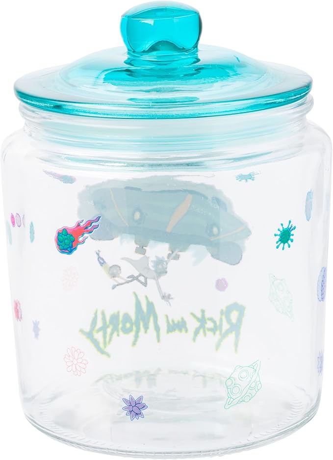 Silver Buffalo Rick and Morty Falling Out of Ship Glass Cookie Snack Candy Jar with Lid (Small) - Image 2