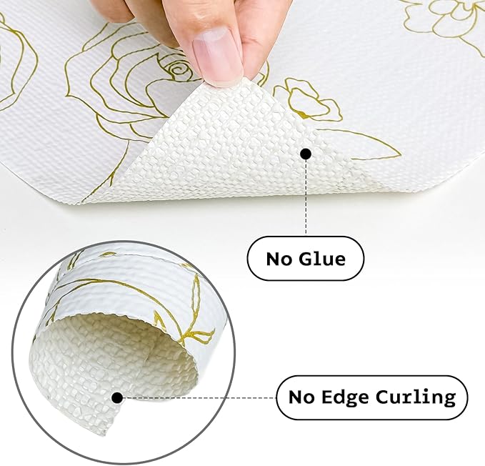 Shelf and Drawer Liner for Kitchen Cabinets Non-Adhesive, Strong Grip Non-Slip Thickened Drawer Liners for Dresser, Cupboard Liner with Knife and Tape Measure, Gold Floral, 12 in x 10 Feet - Image 7