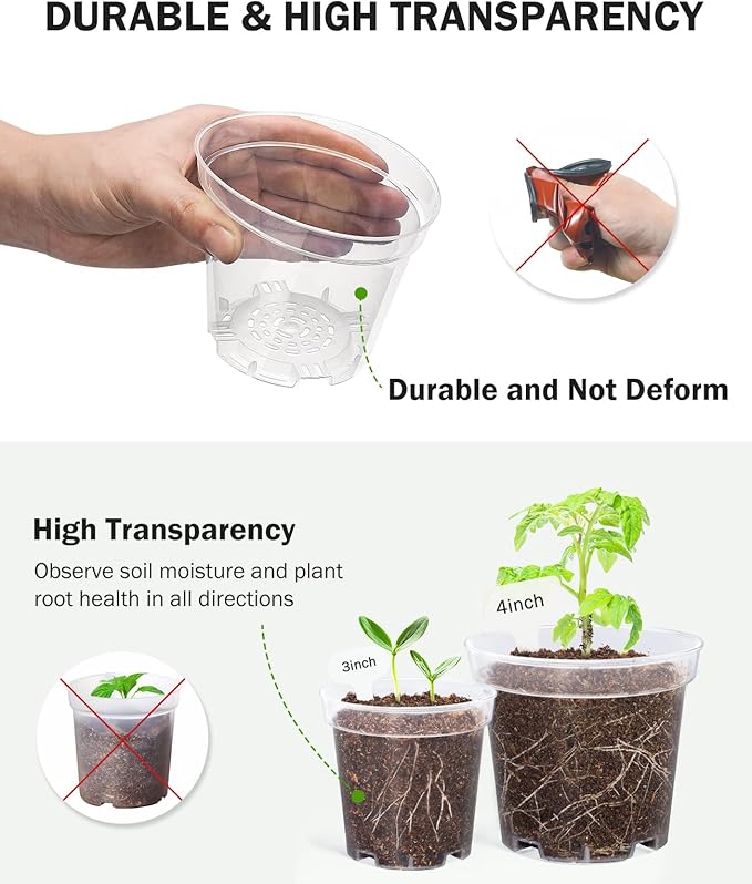 homenote Clear Nursery Pots for Plants,5 Inch Plant Pot for Planting Plastic Seedling with Drainage Holes Seed Starter Flower High Transparency with 20 Labels (30 Pack) - Image 5
