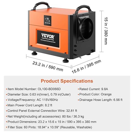 VEVOR 190 Pints Commercial Dehumidifier with Drain Hose for Crawl Spaces, Basements Warehouse & Job Sites, Large Capacity Dehumidifier for Water Damage Restoration, Auto Defrost, CSA Listed - Image 7