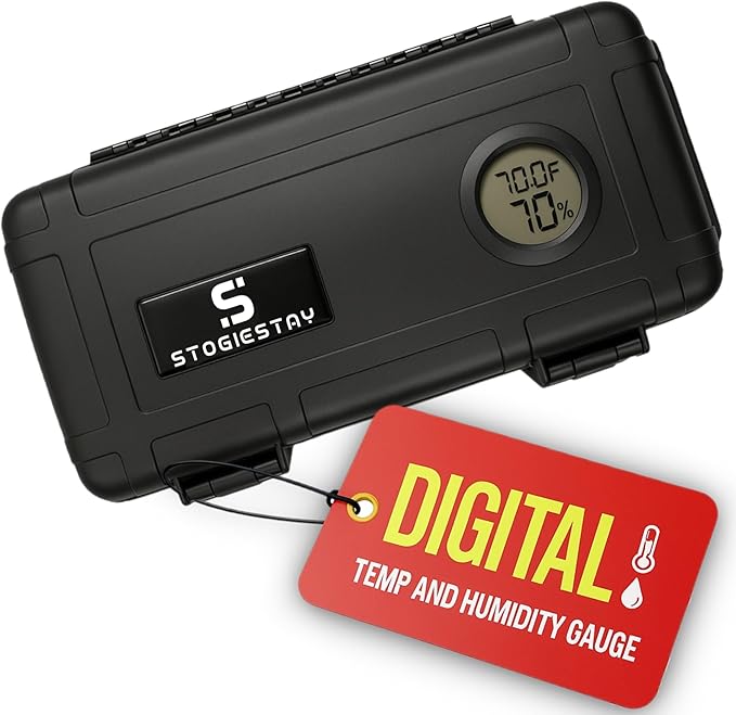StogieStay Travel Humidor for Cigars – Digital Hygrometer, Airtight & Waterproof Case Holds Up to 5 Cigars (60 Ring Gauge) – Portable Cigar Storage, Protective Foam Insert, Premium Gift by HODL21