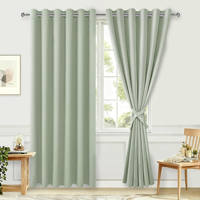 Hiasan Grommet Blackout Curtains for Bedroom, 70 x 84 Inches - Thermal Insulated & Light Blocking Window Drapes for Living Room/Dorm Room, Set of 2 Panels Sewn with Tiebacks, Seafoam Green by Hiasan