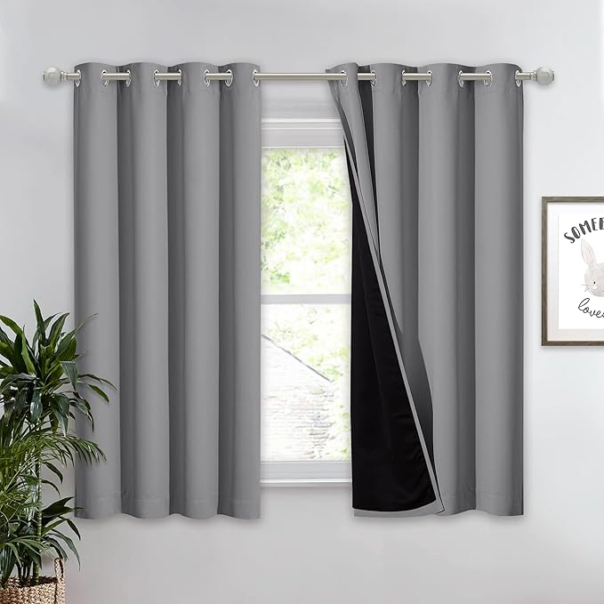 NICETOWN 100% Blackout Curtain with Black Liners, Thermal Insulated Full Blackout 2-Layer Lined Drape, Noise Cancellation Window Drapery for Dining Room (Silver Grey, 1 Panel, 52-inch W by 54-inch L) by NICETOWN