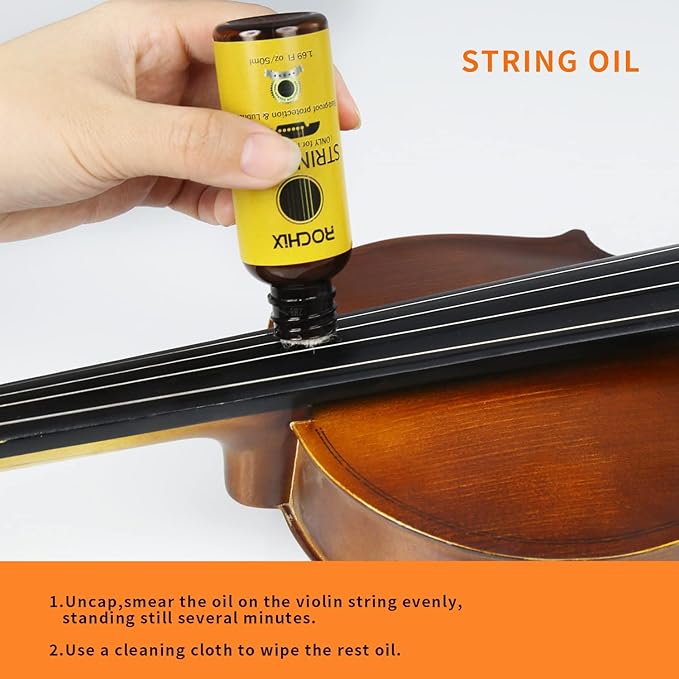 All-in-One Violin Care Cleaning & Maintenance Kit: Beeswax, Liquid Rosin, Rosin Remover, String Oil, Polish, Humidifier, String Brush, Cleaning Cloth & Case – Keep Your Instrument in Optimal Condition - Image 2
