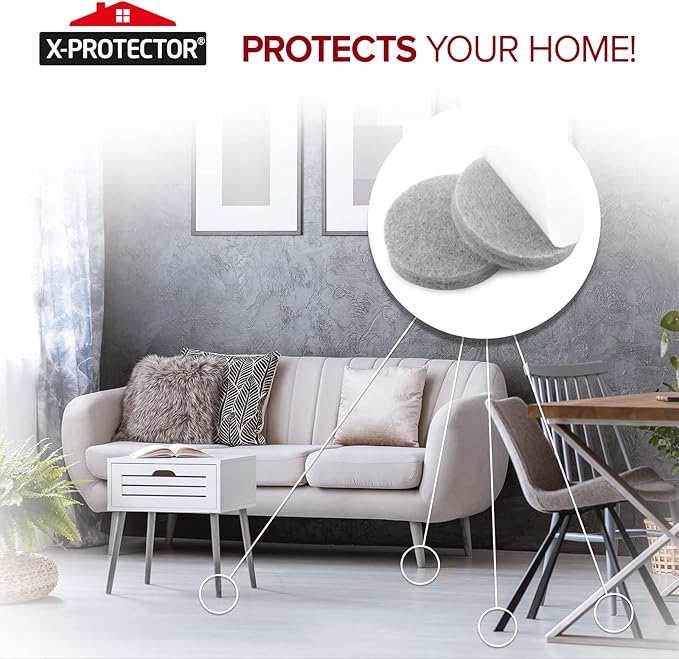 Felt Furniture Pads X-PROTECTOR - 48 Premium Felt Pads Floor Protector - Chair Felts Pads for Furniture Feet Wood Floors - Best Furniture Pads for Hardwood Floors - Protect Your Hard Floors! (Grey) - Image 6