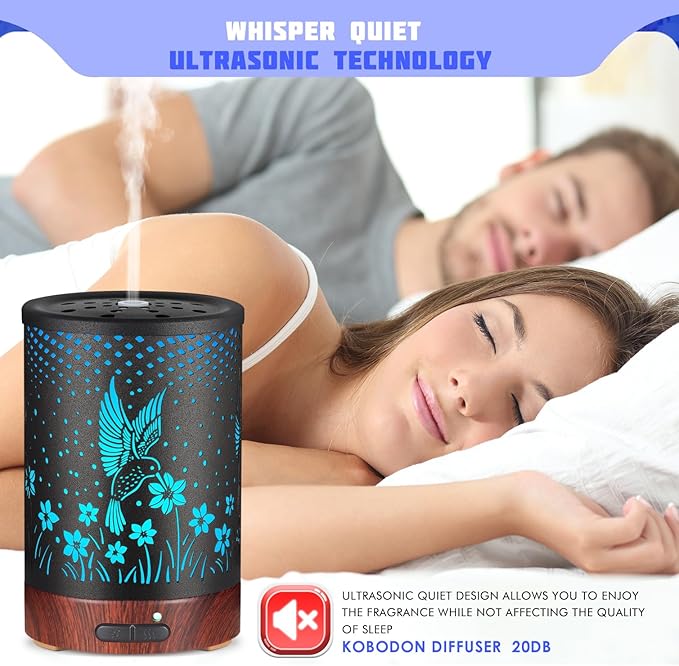 Essential Oils Diffuser,Aromatherapy Diffuser,Birthday Gifts for Women Mom Grandma,Metal Cool Mist Humidifier with 7 Colors Lights Waterless Auto Off Air Diffusers (C-Hummingbirds) - Image 3