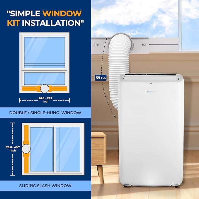 SereneLife Small Air Conditioner Portable 14,000 BTU with Built-in Dehumidifier - Portable AC unit for rooms up to 650 sq ft - Remote Control, Window Mount Exhaust Kit - Image 4