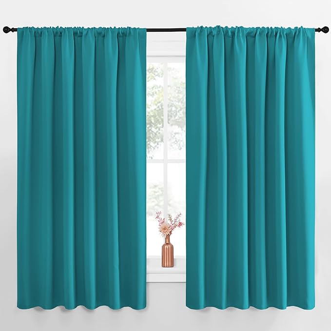 NICETOWN Blackout Curtains for Bedroom, Blackout Curtain Panels, Peacock Blue, 1 Pair, 70 by 63-inch, Window Treatment Energy Saving Thermal Insulated Solid Rod Pocket Blackout Drapes/Draperies by NICETOWN