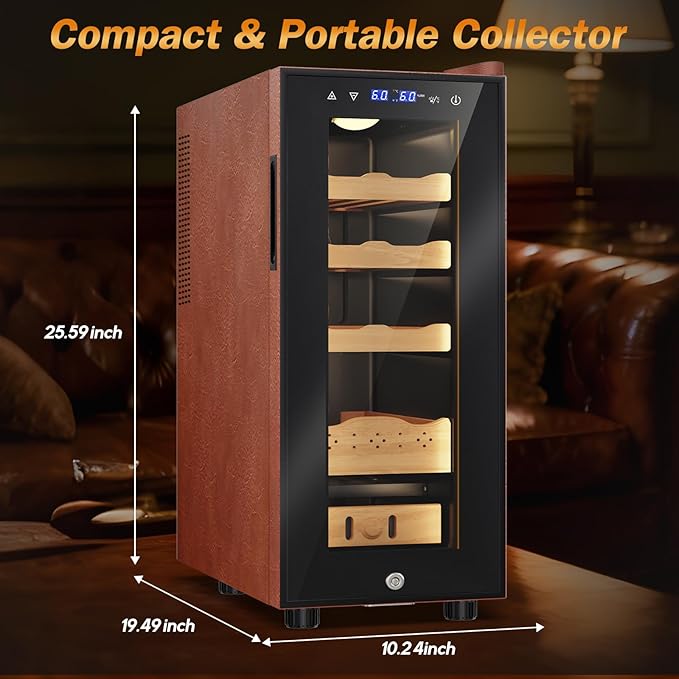 Electric Humidor with Leather-35L Cooling & Heating Humidor, Smart Touch Control Humidity & Temp, Humidors wtih Spanish Cedar Wood Tray and Drawer, Digital Display, Safety Lock, Desktop Gift for Men - Image 7