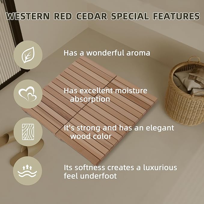 bingaai Cedar Wood Shower Mat, Cedar Wooden Bath Mats, 30" Square Mat, Foldable Wood Bath Mat Non-Slip for Bathroom Bathtub Spa Sauna Garden Home, Wooden Floor Mat Large for Indoor and Outdoor - Image 2
