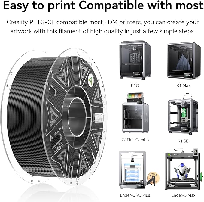 Official Creality Hyper PETG-CF (Carbon Fiber) Filament 1.75mm, High Speed Hyper PETG-CF 30-300mm/s 3D Printer Filament, Dimensional Accuracy +/-0.02mm, 1KG Spool Black, Fit Most FDM 3D Printers - Image 4