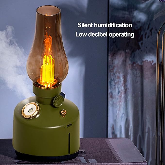 Humidifier Vintage Lantern with Lamp, Kerosene Lamp Shaped Quiet Home Humidifier, Aromatherapy Diffuser, 2 Mist Settings, Stepless Dimming, 260ML (Green) - Image 4