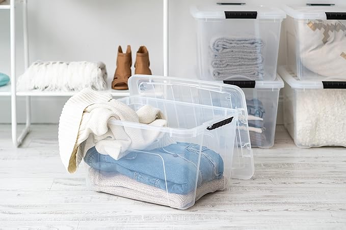 IRIS USA 40 QT Plastic Storage Box with Lid and Latches - 6 Pack - BPA-Free, See-Through Organizing Solution, Durable Nestable Stackable Containers, Secure Pull Handle - Clear - Image 5