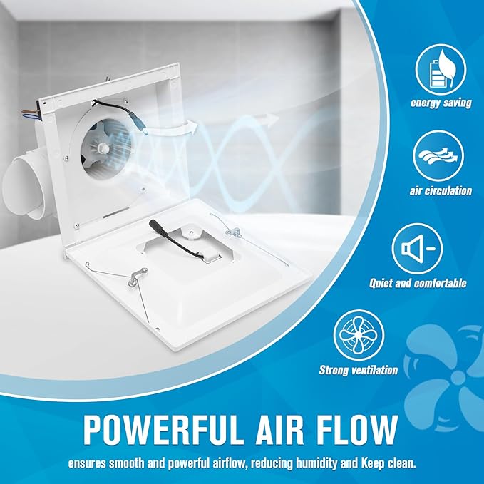 Bathroom Exhaust Fan with Light, Ceiling Mount Square Quiet Bathroom Vent Fan with Light 110 CFM 1.0 Sones 4" Duct 6500K Bathroom Fan Light Combo, Bathroom Ventilation Fan for Home/Bathroom/Hotel - Image 4
