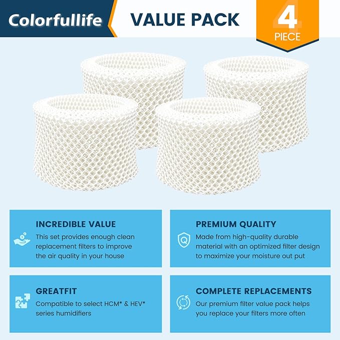 Colorfullife 4 Pack HAC-504 Humidifier Wicking Filters for Honeywell Humidifier HAC-504 HAC-504AW HAC504V1 HCM350 HCM-350W HCM-300T HCM-315T HCM-530 HCM-600 HCM-710 HEV-312, Replacement Filter A - Image 6