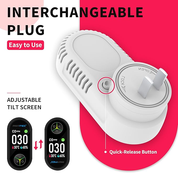 Protmex 4-in-1 Carbon Monoxide & Gas Detectors Plug in Large LCD Screen, Home CO Gas Detector with Temperature & Humidity Monitoring - 4 in 1 CO and Gas Detector Easy Installation for Home Travel - Image 5