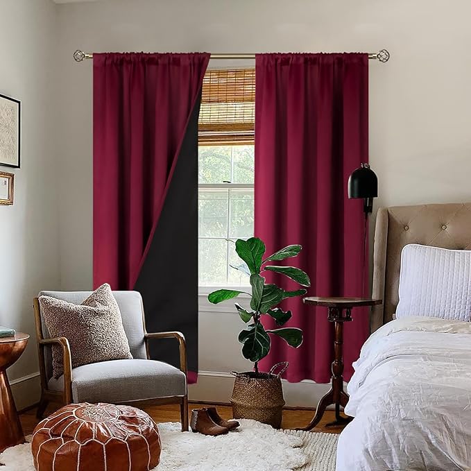 BGment Christmas Burgundy Red Blackout Curtains for Bedroom 84 Inch Length, Rod Pocket 100% Blackout Curtains with Thermal Liner Decorate Curtains for Living Room, Each Drapes 2 Panels, 42 x 84 Inch - Image 2