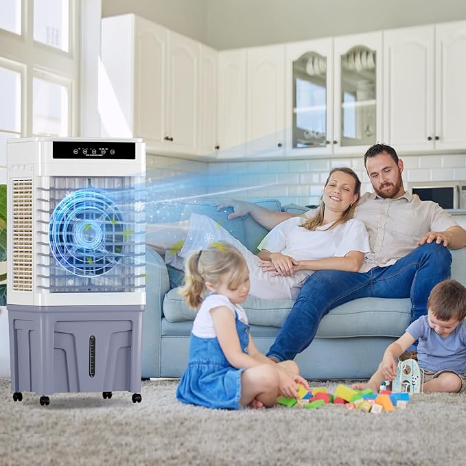 TABU 3531CFM Evaporative Air Cooler, 3-in-1 Portable Swamp Cooler with 11.9-Gal Water Tank, Cooling,Fan & Humidifier,120° Oscillation,3 Wind Speeds,7.5H-Timer,Remote Control,Ice Packs,Grey - Image 2