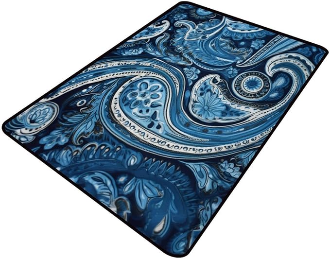 Blue Paisley Design Printing Washable Runner Rug - Fade, Flame, Quick Dry, Stain Resistant Area Carpet for Living Room Bedroom, 72 x 108 Inch by Snarena
