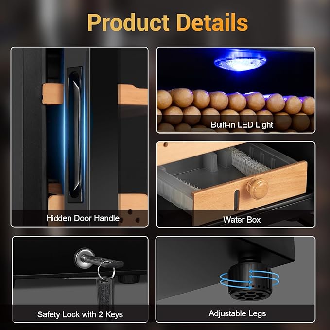 Electric Humidor for Cigars, 50L 300 Counts Large Capacity, Thermostatic Electric Cigar Cooler Cabinet with Spanish Cedar Wood Shelves, Digital LED Screen, Smart Humidity & Temp Control, Gifts for Men - Image 6
