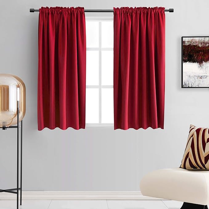 DONREN Red Blackout Curtains Thermal Insulated Room Darkening Rod Pocket Curtains for Dining Room (42 by 54 Inch,2 Panels) by DONREN