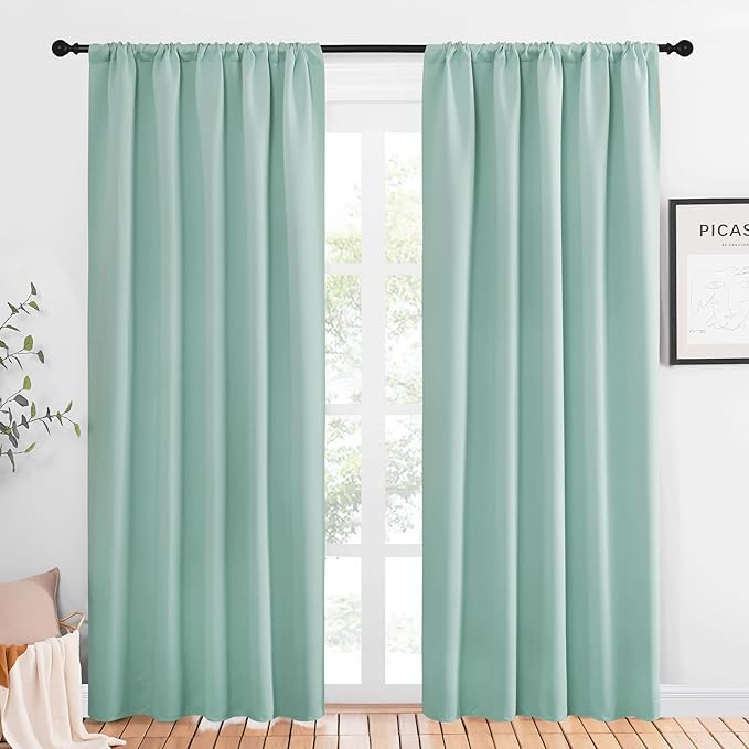 NICETOWN Window Curtains Blackout Drapes, Aqua Blue, 1 Pair, 52 by 84-Inch, Thermal Insulated Solid Rod Pocket Blackout Curtains/Draperies for Living Room by NICETOWN