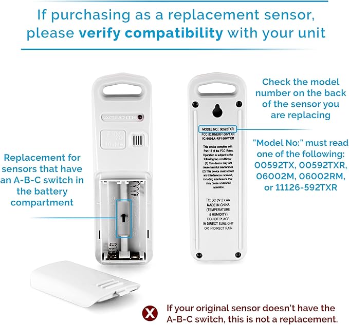 AcuRite Wireless Indoor Outdoor Temperature and Humidity Sensor with A-B-C Switch (06002M / 592TXR) - Image 3
