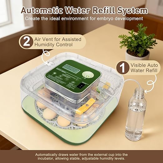 4th Gen – 12 Egg Fully Automatic Incubator, 2026 Upgraded Design, Intelligent Sensor-Based Humidity & Temp Control, Custom Hatch Days, Adjustable Auto Turnn with Auto-Stop, 360° View, Alarm, Candler - Image 4