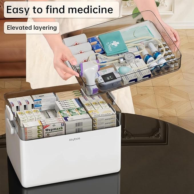 CTIME 3-Tier Medicine Organizer - Portable Medicine Cabinet with Leather Handle, Empty First Aid Kit for Home - Image 5