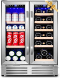 Wine and Beverage Refrigerator, 24 Inch Dual Zone Fridge with Glass Door, Built-In Cooler with Powerful and Quite Cool System/18 Bottles and 88 Cans Capacity Bverage Cooler by Velieta-SpecialistinFridge