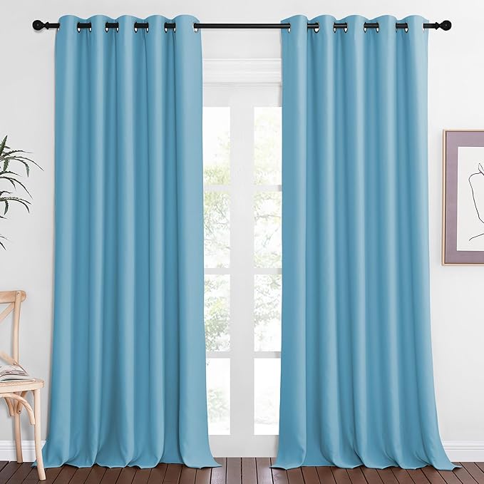 NICETOWN Patio Blackout Curtain Panels - Extra Wide Sliding Door Thermal Insulated Drape, Privacy Room Divider Curtain for Bedroom Office (Teal Blue, 66 x 118 Inch Long) by NICETOWN