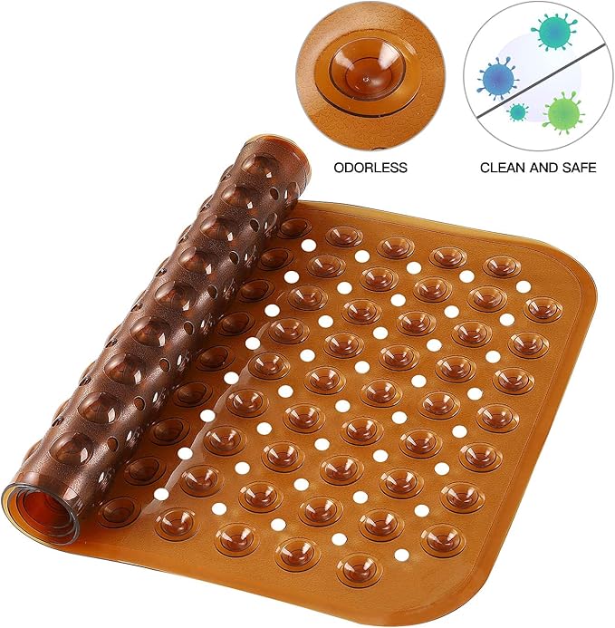 YINENN Bath Tub Shower Stall Mats 31x15.5 Inch Non-Slip and Latex Free, Bathtub Mat with Suction Cups, Machine Washable Bathroom Mats with Drain Holes (Brown) - Image 2
