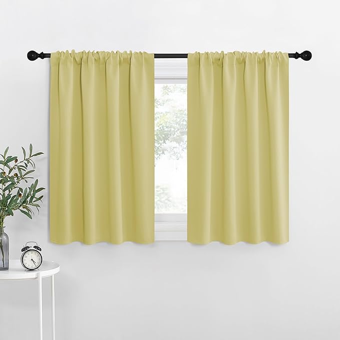 NICETOWN Blackout Curtains for Living Curtains, Paler Yellow, 2 Panels, 29 by 30, Room Darkening Window Curtain Panels, Easy-Care Solid Thermal Insulated Draperies/Drapes for Daughter Room by NICETOWN