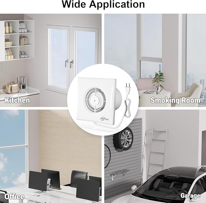 4 Inch Wall Mount Bathroom Exhaust Fan, Plug in Wall Exhaust Fan, 56 CFM Quiet Bathroom Window Fan with Backdraft Damper for Kitchen, Toilet, Workshop, 12W, 34 dB, White - Image 7