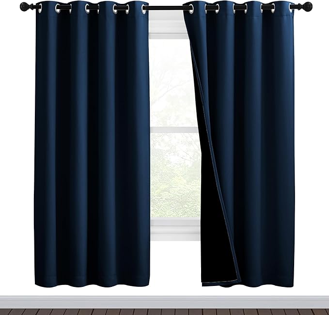 NICETOWN Moroccan Blue Full Shade Curtain Panels, Pair of Thermal Insulated & Energy Efficiency Blackout Drapes for Living Room Windows, Lined Silky Performance Window Dressing (46" Wide x 72" Long) by NICETOWN
