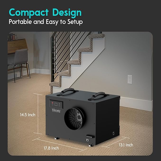 Viking BD-65 Commercial Dehumidifier, R32 Refrigerant, 65 PPD @ AHAM with Pump, 1300 Sq Ft for Basement, Warehouse, Crawl Space, Construction, Water Damage Restoration, Garage, Optional Remote Control - Image 6