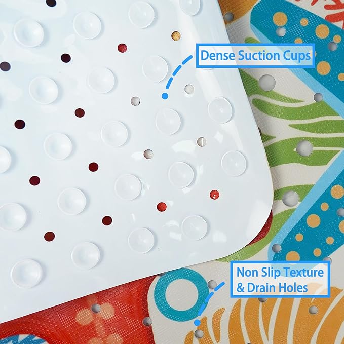 Ocean Bathtub Mat Non Slip, Cute Baby Bath Mat for Tub Rubber Tub Mat, Starfish Seashells Toddler Kids Bath Mats for Bathroom Anti Slip Shower Mat with Suction and Drain Holes Machine Washable,40″x16″ - Image 5