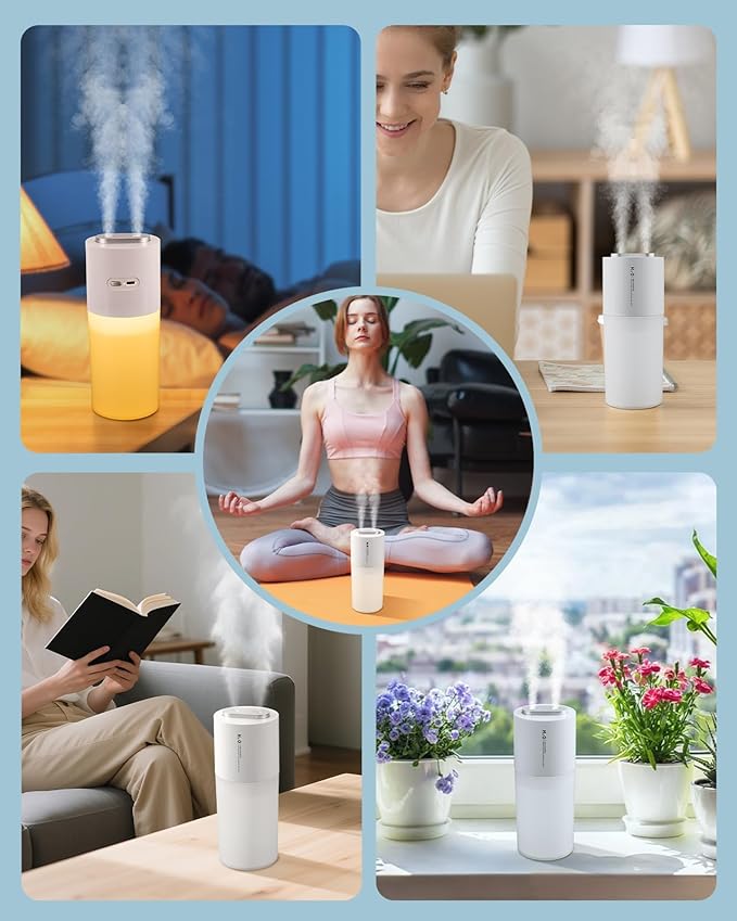 Dual-spray 400ml Mini Humidifier for Desk - Portable Rechargeable Personal Desktop Humidifiers for Office Car Travel Plants Bedroom Baby, Auto Shut-Off, 2 Mist Modes, Super Quiet, White - Image 8